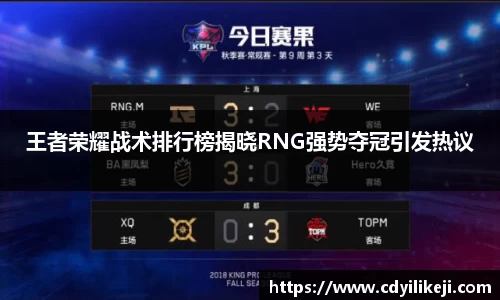 王者荣耀战术排行榜揭晓RNG强势夺冠引发热议